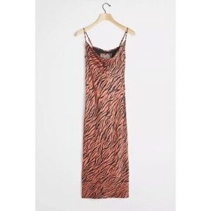 NWT Anthropologie Elyse Bias Satin Silky Slip Dress Zebra Print L cowl neck midi